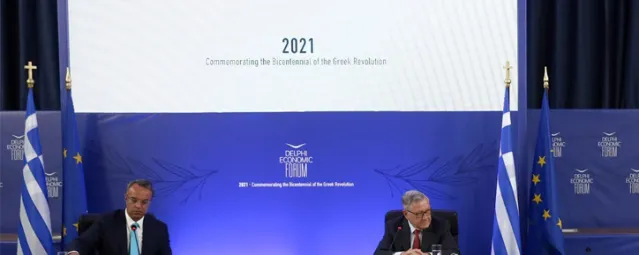 Christos Staikouras, Klaus Regling and Antonis Papayannides at Delphi Economic Forum-724-466