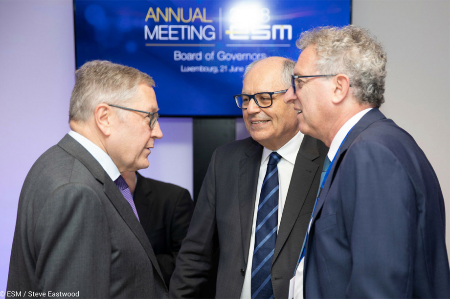 Mr Klaus REGLING, European Stability Mechanism Managing Director; Mr Edward SCICLUNA, Maltese Minister of Finance; Mr Pierre GRAMEGNA, Luxembourg Minister of Finance